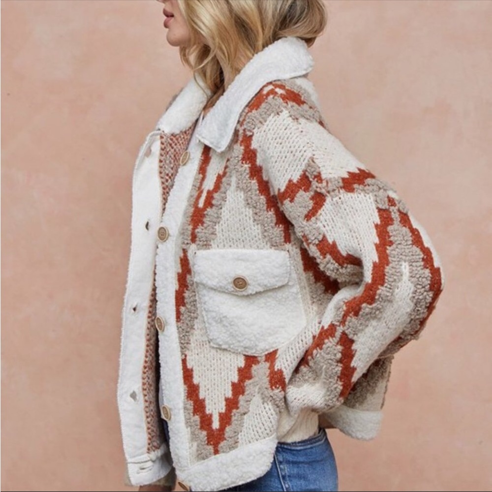 Cozy Chevron Knit Cardigan On BLUE BRAND LARGE